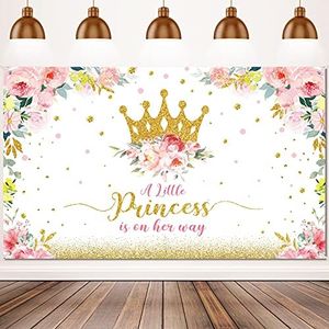 Baby Shower Backdrop 6x3.6 ft Little Princess Baby Shower Party Decorations for Girls Pink Flower Baby Shower Banner Gold Crown Glitter Baby Shower Photography Background Cake Table Decor