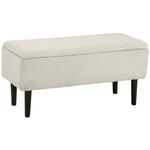 HOMCOM 15" Modern Ottoman with Storage and Wooden Legs, 47L Storage Ottoman with Lamb's Wool Upholstery, for Living Room, Bedroom, Cream White