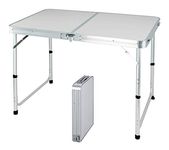 120CM Portable Aluminum Folding Table Party Garden BBQ Camping Table, 3 Gear Adjustable Height Lightweight Aluminum Foldable Table for Outdoor Picnic Cooking, White, Unfolding Size: 120x60x70/62/55cm