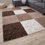 THE RUGS Area Rug – Modern Luxury Shaggy Rug, Multicolour Pattern Carpet, Ultra Soft for Bedroom, Living Room, Kids Room, (80x150 cm, Brown)