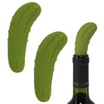 Pack-2 Funny Pickle Wine Stoppers, Decorative Wine Gifts, Air Tight Reusable Silicone Bottle Stopper, Cute Wine Gadget, Unique Wine Lovers Gift, Fun Beverage Accessories for Party, Home, Bar