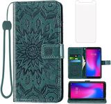 Asuwish Phone Case for ZTE Avid 579 / ZTE Blade A3 2020 Wallet Cases with Tempered Glass Screen Protector and Sunflower Leather Slim Flip Cover Card Holder Stand Cell Accessories Women Men Dark Green