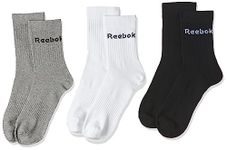 Reebok Unisex Active Core 3 Pairs Crew Socks, Medium Grey Heather/Black/White, XL EU