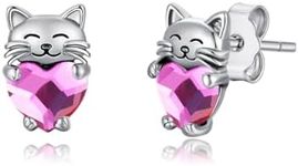 925 Sterling Silver Cat Earrings Cute Animal Kitten Stud Earrings cat Jewelry Gifts for Women Girls Hypoallergenic Earrings for Sensitive Ears, Sterling Silver, crystal