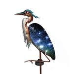 TERESA'S Collections Garden Decor for Outside Blue Heron Solar Lights, 42" Glass Lawn Ornaments with Outdoor Lights Decorative Stake, Landscape Pathway Yard Art for Patio Decorations