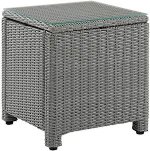 Crosley Furniture CO7219-GY Bradenton Outdoor Wicker Tempered Glass Top Side Table, Gray