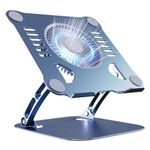 SHUWEI Laptop Cooling Stand with 3 Speed Fan, Adjustable Height Laptop Stand for Desk, Ergonimic Foldable Laptop Cooling Pad for 10-15'' Notebook (Blue-Gray, Without 360° Rotation Base)