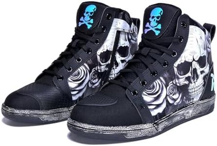 GXZUORUI Gothic High Top Canvas Sneakers, Black, Skull Print Design, Motorcycle Riding Shoes, Casual Walking Boots with Rubber Sole (Black, Adult, Men, 8, Numeric, US Footwear Size System, Medium)