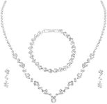 Yolev Bridal Jewellery Set for Wedding Prom Costume Jewelry Set Rhinestone Crystal Choker Necklace Bracelet Drop Dangle Earrings Set for Bride Women and Girls