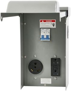 TOCRETOARE Temporary Power Outlet Panel, 30 amp RV Receptacle & 20 amp GFCI Outlet, Weatherproof Pre-Wired RV Outlet Receptacle with Breaker, for RV Camper Travel and Construction Sites (20A+30A)