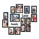 Amazon Brand - Solimo Synthetic Black Photo Frames Set of 14 with Two plaque " Family" & "Love"