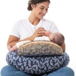 Momcozy Nursing Pillow for Breastfeeding, Original Plus Size Breastfeeding Pillows for More Support for Mom and Baby, with Adjustable Waist Strap and Removable Cotton Cover, Navy Blue
