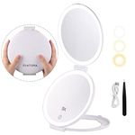 Funtopia Travel Mirror with Light, 6.3" Magnifying Mirror 5X/1X, Rechargeable Makeup Vanity Mirror, Portable LED Compact Mirror, Double Sided Folding Cosmetic Mirror, 3 Colors Light