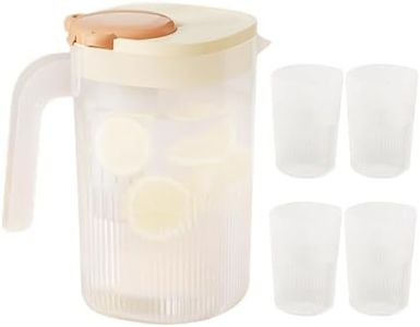 Teksome Brocca per acqua – Brocca per bevande e succhi con 4 tazze, per tè e ghiaccio, caraffa grande per acqua, frigorifero, caraffa ermetica per succhi, limonata calda e fredda