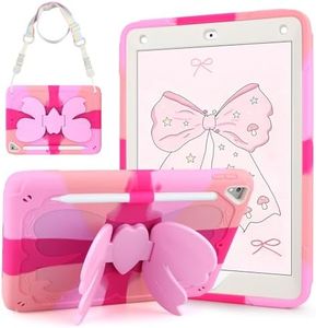 VOFUOE for iPad 6th/5th Generation Case for Kids Girls for iPad 9.7 Case 2018 2017 with Bow Stand Shoulder Strap Pencil Holder 2 in 1 Hard Protective Cover for iPad Pro for iPad Air 2th-Colorful Pink