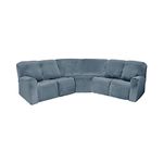 5 Seater Sectional Recliner Cover, 7 Pieces Recliner Sofa Covers, L Shaped Corner Recliner Sofa Covers, Thick Soft Washable Sectional Sofa Covers (Gray Blue)