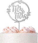 Wedding Cake Topper, Mr and Mrs Cake Topper Shiny Gliter Cake Topper for Man and Women Marry Cake Topper Wood for Wedding Cake Decoration (Shiny Silver)