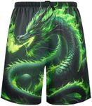 Graffiti Pajama Shorts Mens Lounge Sleep Shorts Pjs Bottoms Pants, Green Fire Dragon, XX-Large