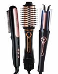 Urban yog Hair Styling Combo|Hot Air Brush,Automatic Hair Curler & Straightening Brush|3-in-1 Dryer,Volumizer,Curler,Straightener|Ceramic Coating,Anti-Scald|Salon Quality at Home,Black,1200 Watts