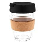 Reusable Glass Coffee Cup/Travel Mug with Lid - Heat Resistant Sleeve Surround Eco Friendly with Plugged Removable Lid (Black)