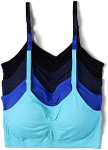 Kalon 4 Pack Nylon Spandex Removable Pads Comfort Bras Ext Sizes (M/L, Blk/Blues)