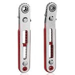 Bestgle 2 Pcs Mini Ratchet Wrench Set Flat Head & Elbow Head Cr-V Steel Reversible Ratcheting Wrenches with 1/4" Hex Drive Socket High Torque Offset DIY Hand Tools for Screwdriver Bits