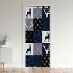 Camo Plaid Door Curtain for Privacy,Elk Antler Camouflage Grid Patchwork 30%-50% Blackout Room Darkening Curtain 52" W X 80" L,Tribal Arrow Hunting Closet Door Curtain for Bedroom,Blue Grey