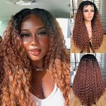 CoCrowns Long Curly Lace Front Wig for Black Women, Pre Plucked With Baby Hair,13×4×1 HD Glueless Lace Curly Wigs,Pre Plucked With Baby Hair,Afro Kinky Curly Synthetic Lace Wigs 26Inch (Ombre Brown)