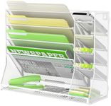 SUPEASY Wall File Organizer, 5-Tier Desk Organizer with 4 Pen Holders, Wall Organizer for Office with R-shaped Bottom Tray, Desk Organizers and Accessories for Office Supplies, White