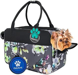 PetAmi Dog Purse Carrier for Small Dogs, Airline Approved Soft Sided Pet Carrier with Pockets, Ventilated Dog Carrying Bag for Puppy Cat, Dog Travel Supplies Bag, Sherpa Bed, Max 12 lbs, Floral Gray