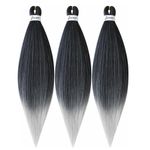 BALINGHAIR Pre Stretched Braiding Hair Extensions Ombre Black to Gray Braids Hair Kanekalon Synthetic Hair 20 Inch(1B/Gray-3Pcs)