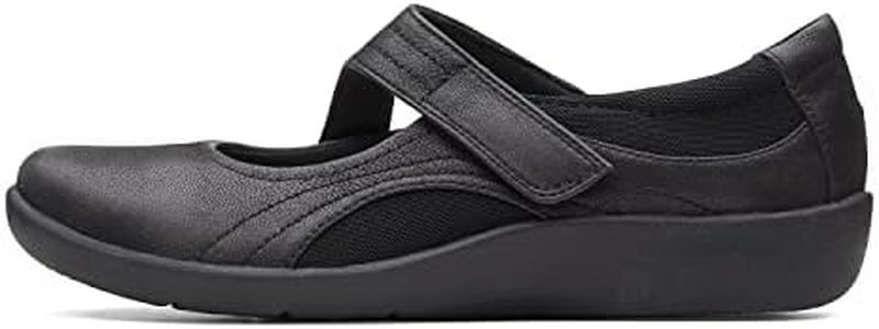 Clarks Women's Sillian Bella Mary Jane Flat, Black Synthetic Nubuck, 5 US