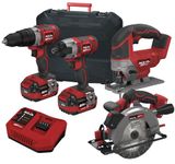 LUMBER JACK Cordless 20V Combi Drill Impact Driver Drill Jigsaw & Circular Saw with 4A Batteries & Fast Charger