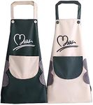 2 Pack Kitchen Cooking Aprons, Waterproof and Oil-Proof Wipe-able Hand Apron, Chef Apron with Pockets for Women Men (Beige)