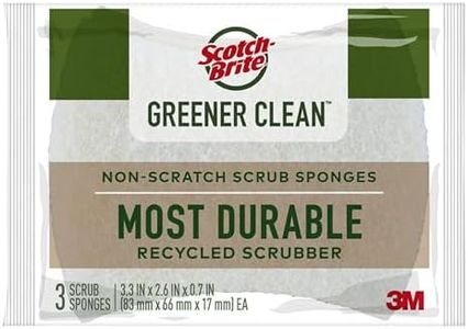 Scotch-Brite Greener Clean Non-Scratch Scrub Sponge, Sponge for Washing Dishes, Cleaning Kitchen, Superior Performance and Made with Sustainable Materials, Dishwasher Safe, 3 Scrub Sponges