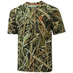 BASSDASH Men's Hunting Sun Shirt UPF 50 Lightweight Camo Performance Long Sleeve Stretch Fishing Hiking Tactical Tees, Short Sleeve - Reeds, Small