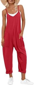 ANRABESS Women's Casual Loose Sleeveless Jumpsuits Spaghetti Strap Harem Long Pants Romper Overalls Summer Trendy Outfits Red Large