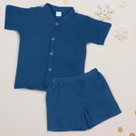 BAYBEE New Born Baby Clothes Muslin Cotton Dress for Kids | Summer Clothing Sets for Baby with Chinese Collar & Press Button | Shirt & Shorts Set | Baby Boy&Girl (Royal Blue, 9-12 Months (L))