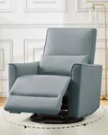 GarveeHome Swivel Rocking Recliner Chair, Upholstered Faux Leather Glider Recliner with Lumbar Support, high backrest & Padded armest, Manual Nursery Recliner for Living Room (Grey)