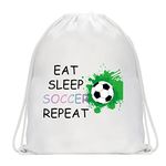 JYTAPP Soccer Bags Eat Sleep Soccer Repeat Drawstring Backpack Soccer Player Gifts Soccer Team Gifts for Football Lover (WHITE)