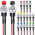 MKBKLLJY 18Pcs 7mm Mini Round Pushbutton Switches 1A 250V AC 2 Pins SPST ON Off Momentary Push Button Switch with Pre-soldered Wires for Car, Boat 6 Color(Red/Green/Yellow/Black/Blue/White)