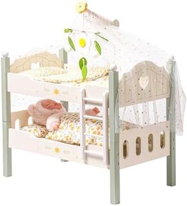 ROBOTIME Baby Doll Bunk Bed, Wooden Doll Crib for 18 Inch Dolls, American Girl Doll Furniture Toy with Bedding (Green, 2 Pcs Beds)