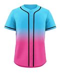 KXK Blank Baseball Jersey for Men Casual Button Down Shirts Short Sleeve Active Team Sports Uniform, Blue&pink-04, X-Large