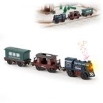 Noaya Train Toy Set for Wooden Track - 3 Pcs Magnetic Retro Battery Operated Train for Wooden Track Light Up Electric Train Toys for 3 4 5+ Years Old Toddlers Kids Boy Girl Birthday Christmas