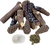 MrGas Log 10 Pcs Small Sized Fake Fireplace Logs Set with Pine Cones, Ceramic Wood Log Fireplace Gas Inserts, Vented Faux Artificial Heat Resistant Logs for Electric or Indoor Outdoor Fire Pits