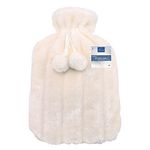 VIROSA Hot Water Bottle with Premium Cozy Fluffy Cover | Large 2L Capacity | Best for Relief from Back, Neck, and Leg Muscle Pain and Cramps (Cream)