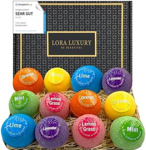 Lora Luxury Bombas de baño - 12 bombas de baño con aceite esencial puro - Manteca de karité y coco - Ingredientes naturales, Lavanda