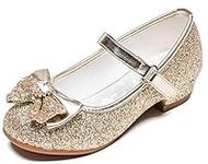 Furdeour Toddler Girls Flats Shoes Size 8 Princess Wedding Flower Girl Party Medium High Heels Little Kids Gold(CA2701Gold 8)