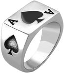 JAJAFOOK Mens Womens Stainless Steel Ring Poker Spade Ace Silver Black Sizes 6-14