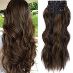 Clip in Hair Extensions 4PCS Long Wavy Clip in Extensions Hairpieces Highlights Thick Hair Piece Curly Full Head Synthetic Fiber Hair Extensions for Women, 20 Inch